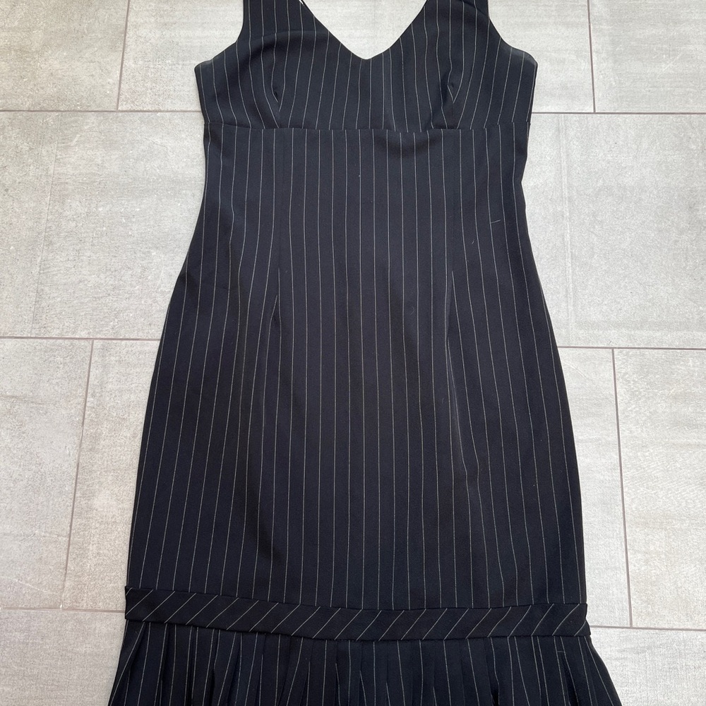 Elegant Black Pinstripe Dress - wear solo or layer! Classy & great for work/fun!